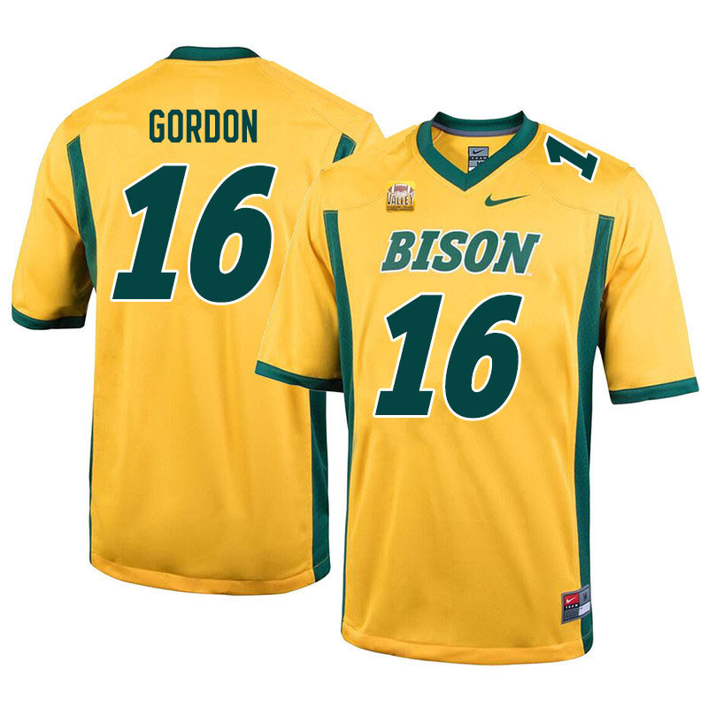 Men #16 Tyson Gordon North Dakota State Bison College Football Jerseys Sale-Yellow